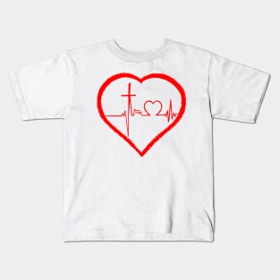 Christianity, Heartbeat icon, cross, heart & prayer Kids T-Shirt